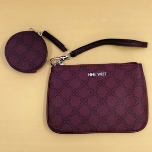 Nine West burgundy and black  clutch wallet with matching tech case zip top